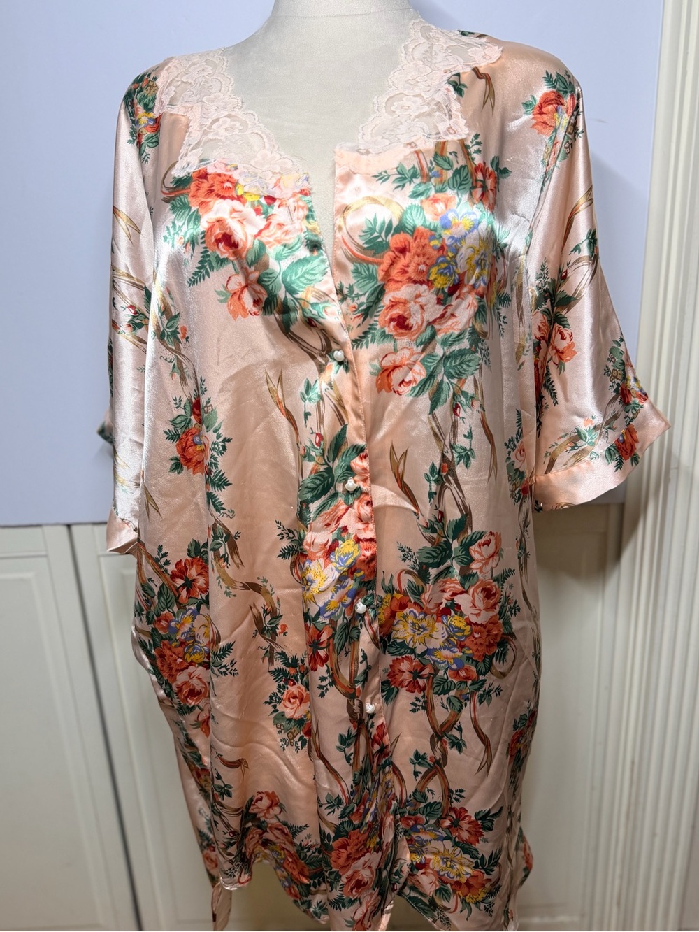 Solange Plus Size 22/24 Floral Satin Lace Trim Nightgown Romantic coquette Pinup